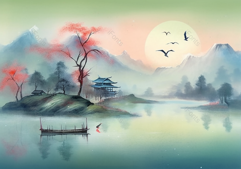 彩色绿水青山插画图,插画/手绘图,插画/手绘图库,插画/手绘图下载,插画/手绘